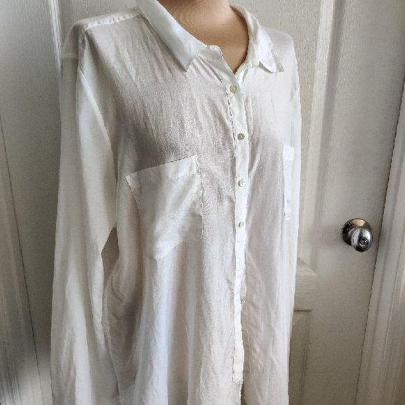 Calypso St. Barth White Sheer Top Kesari Button Down Silk/Cotton Blend XL - Picture 5 of 15